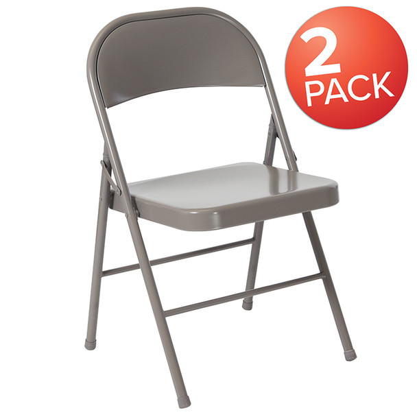 2 Pk. TYCOON Series Double Braced Gray Metal Folding Chair