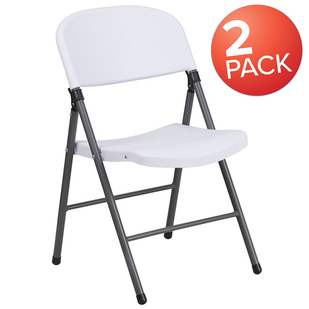 2 Pk. TYCOON Series 330 lb. Capacity Granite White Plastic Folding Chair with Charcoal Frame