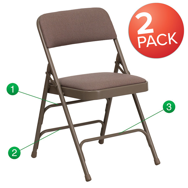 2 Pk. TYCOON Series Curved Triple Braced & Double Hinged Beige Fabric Metal Folding Chair