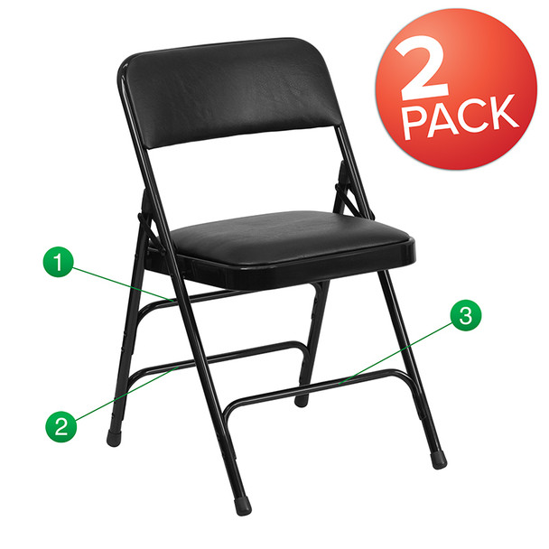 TYCOON Series Metal Folding Chairs with Padded Seats | Set of 2 Black Metal Folding Chairs