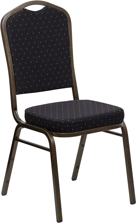 TYCOON Series Crown Back Stacking Banquet Chair in Black Patterned Fabric -  Gold Vein Frame