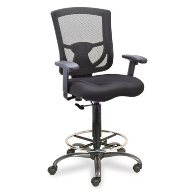Mesh Back Task Stool with Adjustable Arms, Upholstered Seat, Footring ...
