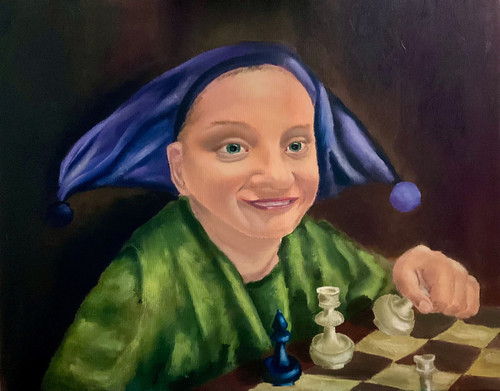 Original Hand Paint Oil Painting on Canvas "Player" 16x20"