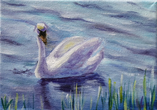 Original Hand Paint Oil Painting on the Canvas "Swan" 5x7"