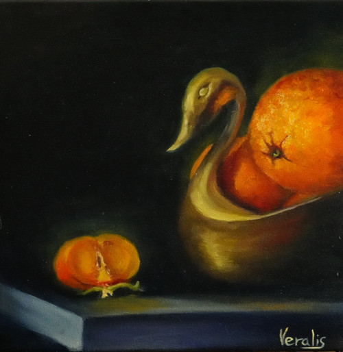 Original Hand Paint Oil Painting on Canvas "Oranges and Persimon" 12x12"