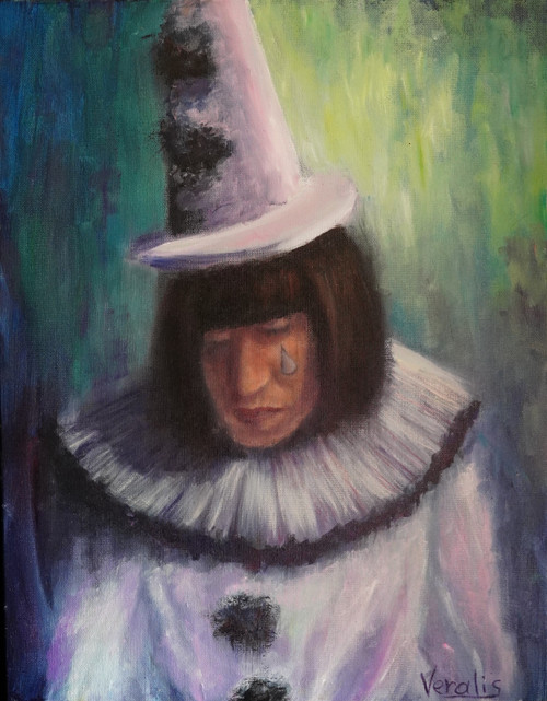 Original Hand Paint Oil Painting on the Canvas Panel "Pierrot" 14x18"