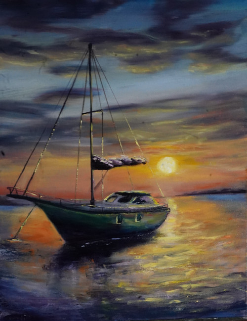 Original Hand Paint Oil Painting on Canvas "Sunset " 16x20"