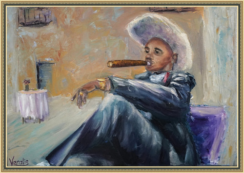 Original Hand Paint Oil Painting on Canvas "Relaxed Gentlman" 12x16"