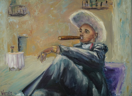 Original Hand Paint Oil Painting on Canvas "Relaxed Gentlman" 12x16"