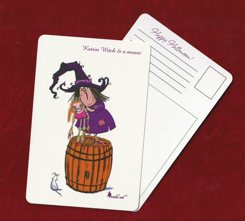 Veralis Funny Collectable Greeting Post Card Halloween "Katrin Witch & Mouse "