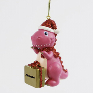 Personalised PINK Dinosaur Christmas Decoration by Suki Gifts - Any Name Printed