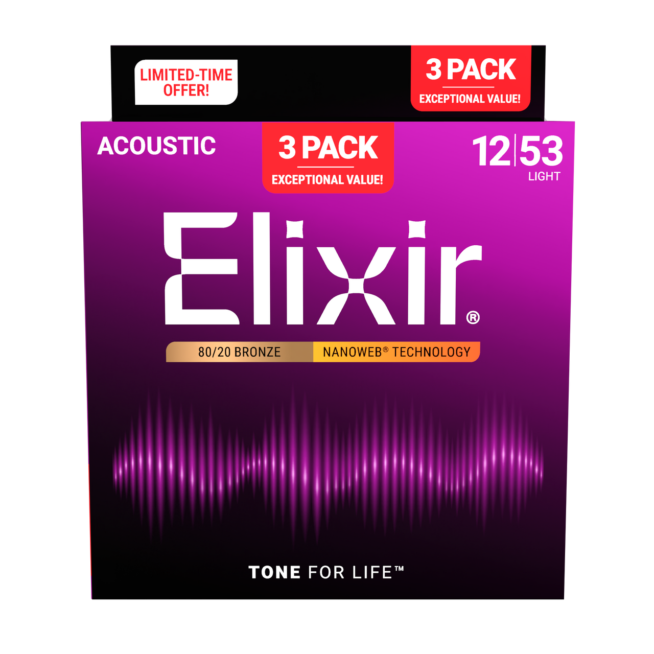Elixir 80/20 Bronze Acoustic Strings 3-pack | GimmeSomeStrings