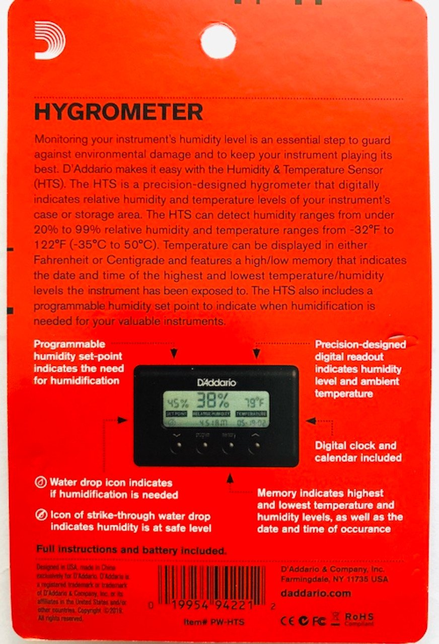 D'Addario Humiditrak Bluetooth Hygrometer with Humidity