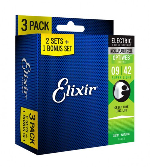 Elixir Optiweb NPS Electric Guitar Strings 9-42; 3-pack