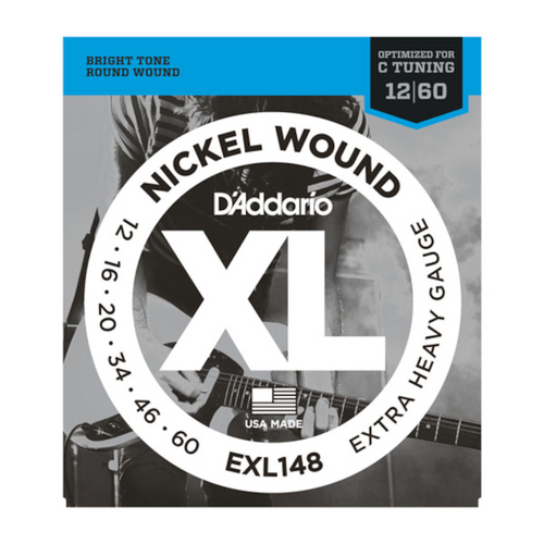 D'Addario XL Nickel Wound Electric Guitar Strings; 12-60