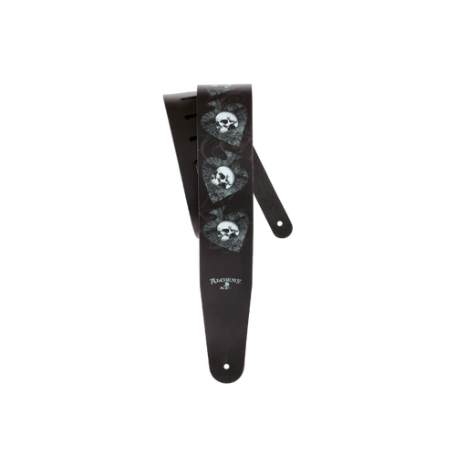 D'Addario Alchemy Leather Guitar Strap, Skulls in Spades