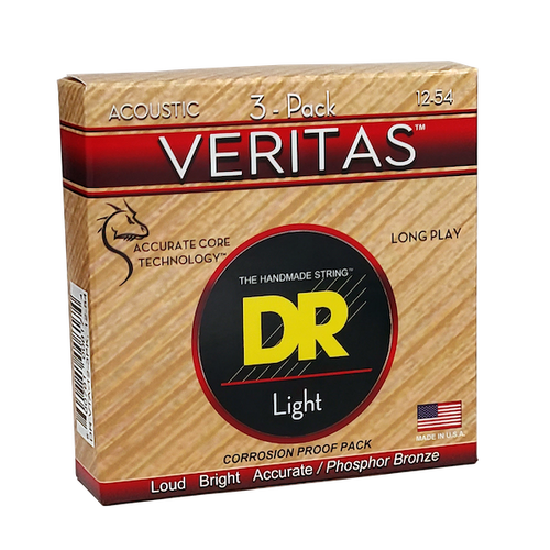 DR Veritas Acoustic Guitar Strings; 3-Pack gauges 12-54