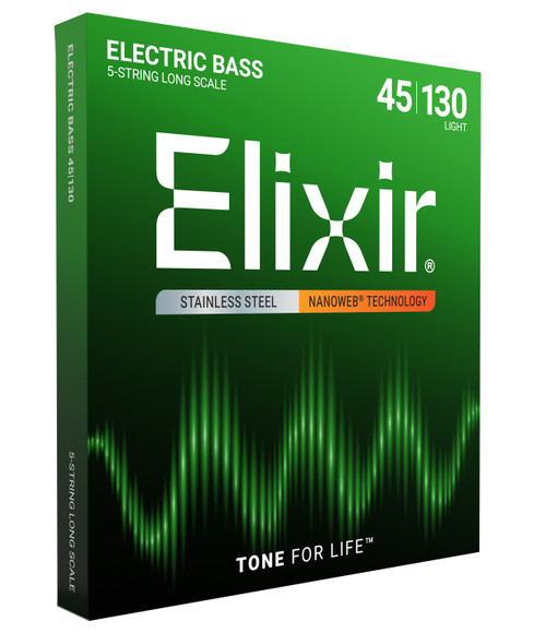 Elixir Stainless Steel Nanoweb Bass Guitar Strings; 45-130
