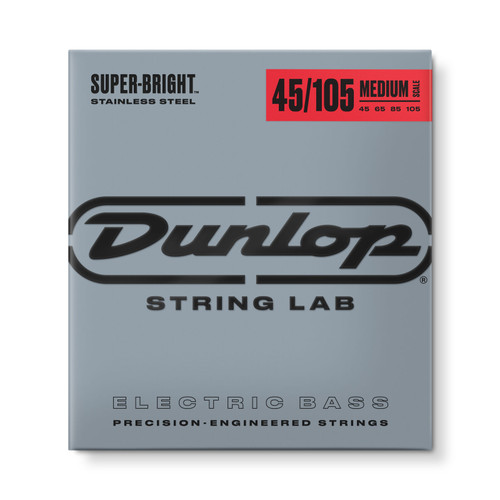 Dunlop Super Bright Stainless Steel Bass Guitar Strings; Medium Scale 45-105