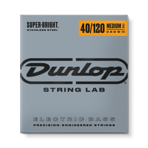 Dunlop Super Bright Stainless Steel Bass Guitar Strings; Medium Scale 40-120
