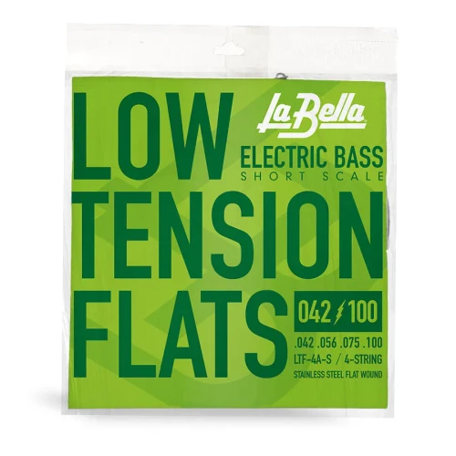 La Bella Stainless Steel Low Tension Flats Bass Strings; Short Scale 42-100