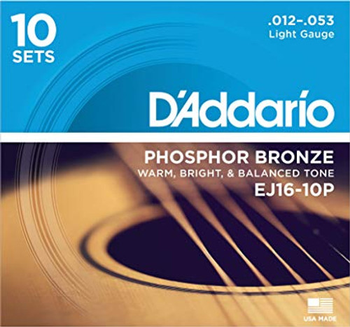 D'Addario EJ16 Phosphor Bronze Acoustic Guitar Strings 10-PACK