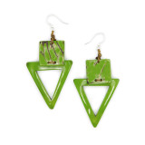 South America Tagua Triangle and Square Earrings - Bright Green