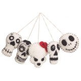 India and Asia Handmade Felt Halloween Day of the Dead Skulls Ornaments, Set of 5