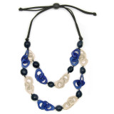 South America Double Stand Adjustable Tagua Necklace - Cobalt Blue and Tapue