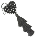 Mexico and Central America Embroidered Charcoal Gray Heart Ornament / Decoration with Tri-Level Tassel