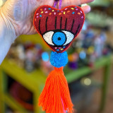 Mexico and Central America Embroidered Protective Eye Heart Ornament / Decoration with Tassel