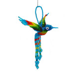 Mexico and Central America Beaded Hummingbird Ornament - Blue, Handmade in Guatemala