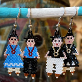 Native American Handmade Beaded Couple Earrings, Dine Navajo - Black and White