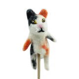 India and Asia Handmade Felt Calico Cat Finger Puppet/Ornament from Nepal