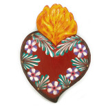 Mexico and Central America Painted Flaming Heart Wall Hanging 2 from Mexico, Handmade Fair Trade