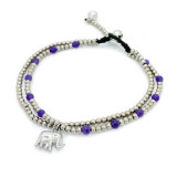 India and Asia Elephant Charm Double Strand Anklet - Purple