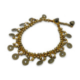India and Asia Thai Brass Anklet with Coin Charms and Bells - Mustard Yellow
