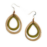 South America Tagua Double Loop Earrings - Olive Green and Taupe, Handmade Fair Trade