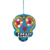 India and Asia Handmade Felt Halloween Day of the Dead Skulls Ornaments, Set of 5 with Colors
