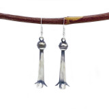 Native American Navajo Sterling Silver Long Squash Blossom Earrings,  Diné (Navajo)  