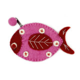 India & Asia Needle Felted Fish Coin Purse  - Pink, Handmade from Nepal 