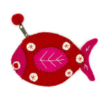 India & Asia Needle Felted Fish Coin Purse  - Red, Handmade from Nepal 