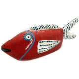 Africa Hand Painted Wooden Bozo Fish Puppet, Red & White - Mali, West Africa 