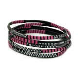 Africa Woven Recycled Plastic Bracelets - Black, White & Pink from Mali, Set of 5 