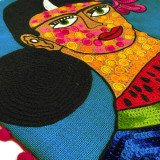India & Asia Embroidered Frida Kahlo Zippered Pillow Cover - Watermelon Neckline, 18" x 18" (Cover ONLY) Fair Trade 