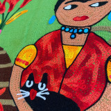 India & Asia Embroidered Frida Kahlo Zippered Pillow Cover - Frida with Cat, 18" x 18" (Cover ONLY), Fair Trade 