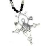Large Tuareg Bagzan Cross Long Necklace, Fine Silver, Elhadji