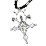 Large Tuareg Bagzan Cross Long Necklace, Fine Silver, Elhadji