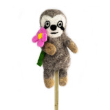 India & Asia Handmade Felt Sloth with Flower Finger Puppet / Ornament from Nepal 