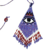 India & Asia Beaded Triangle Evil Eye Adjustable Necklace - Violet, Handmade from Turkey 